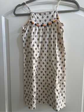 Old Navy Cream Dress with Black Print and Multicolor Pom Trim